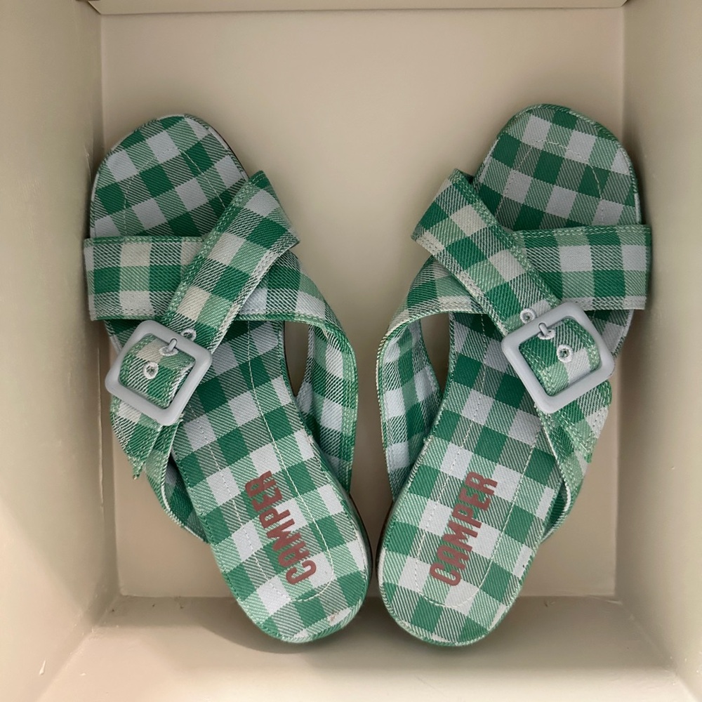CAMPER atonik sandals- green plaid sandals